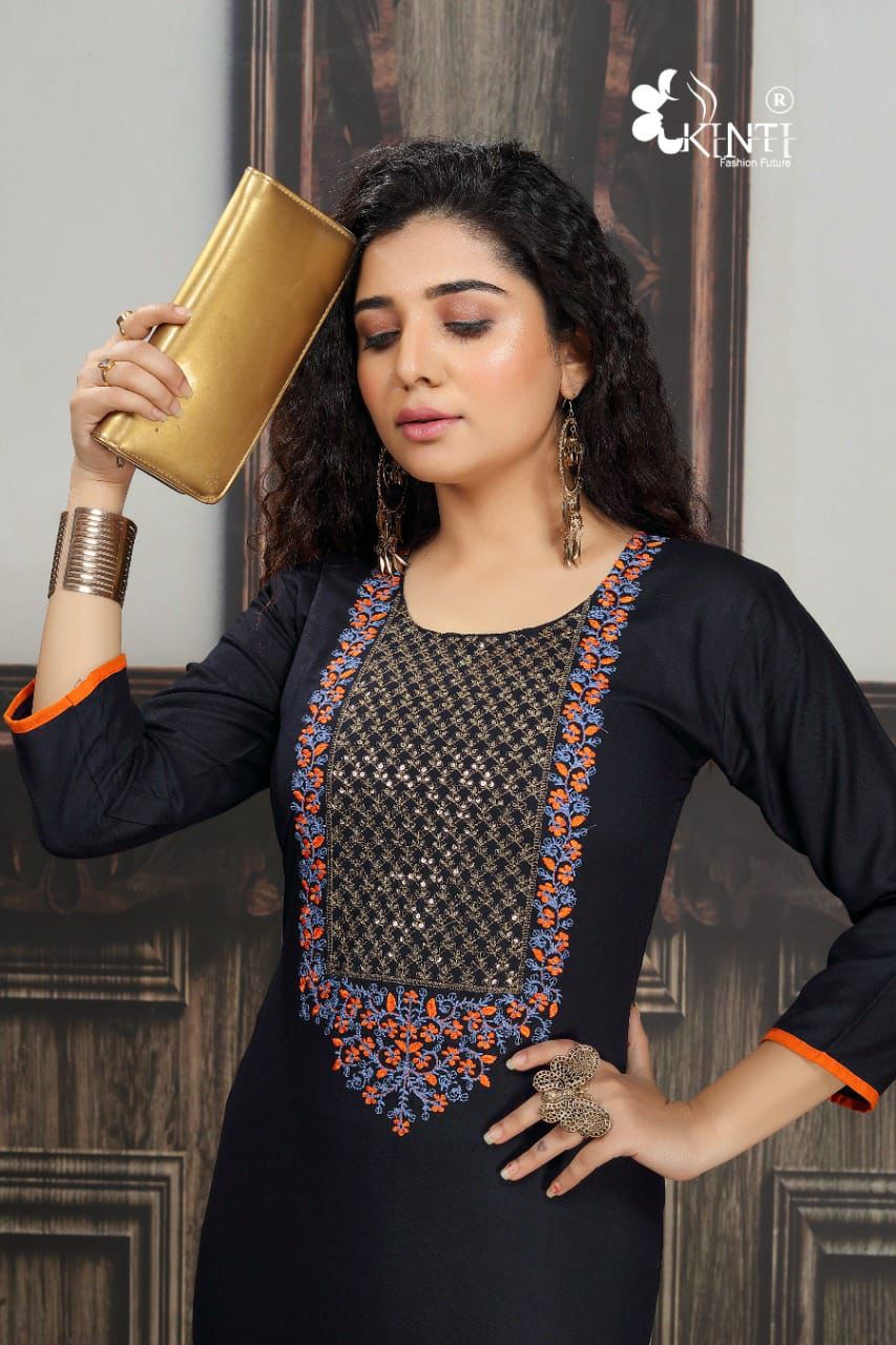 Kinti Sequence 5 Ethnic Wear Rayon Embroidery Work Kurti Collection